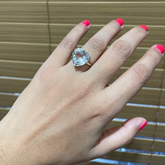 K18 18k Real Gold Japan Natural Topaz or White Topaz (April) heart ring YG - Picture 5 of 11